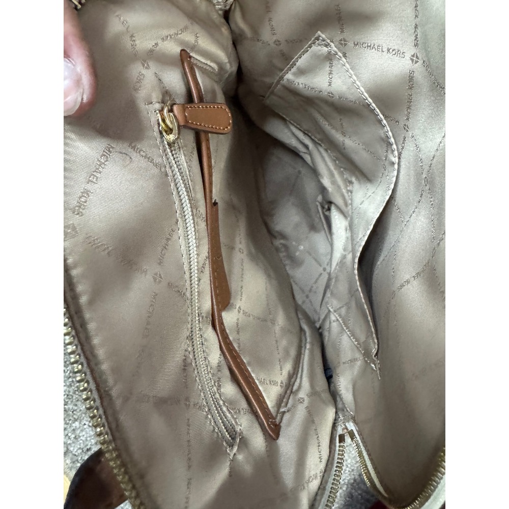 Michael Kors Abbey Medium Backpack Signature Logo White Acorn Brown Leather - Picture 6 of 9